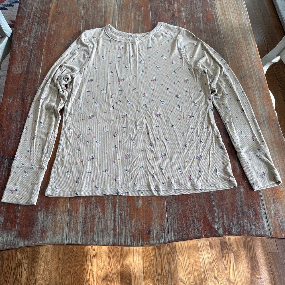 So Juniors Light Tan Floral Ribbed Long Sleeve Tee XXL